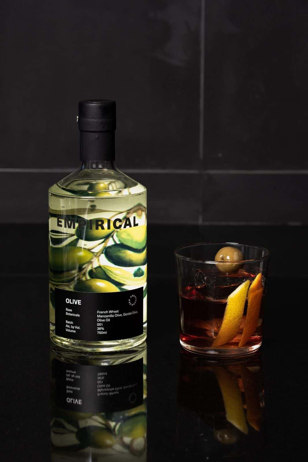 Empirical Olive Negroni in a rocks glass